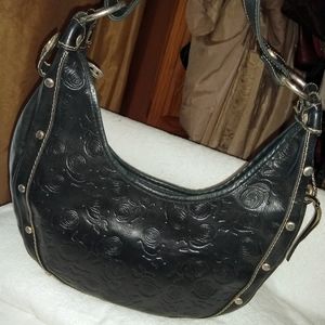 Marino Orlandi Black Embossed Leather Shoulder Bag